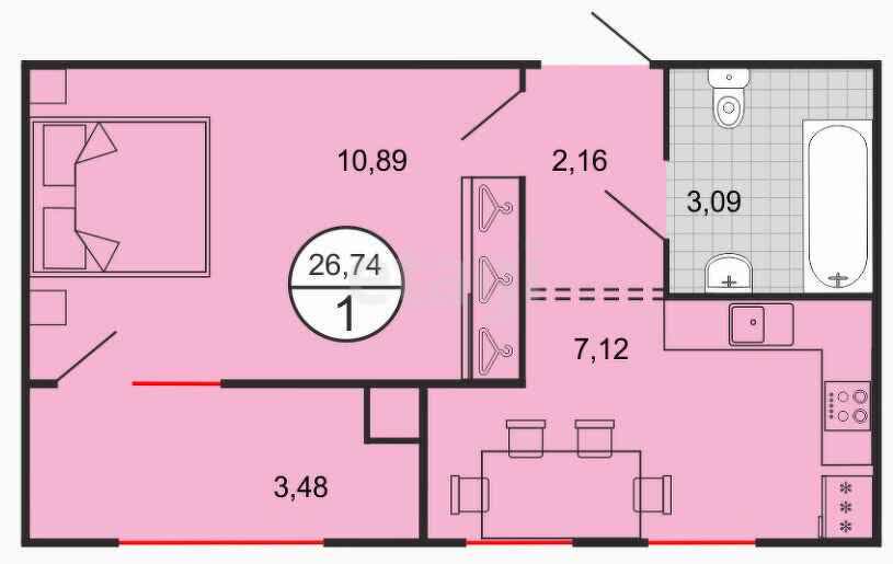 1-комн. квартира, 27.43 м², №49