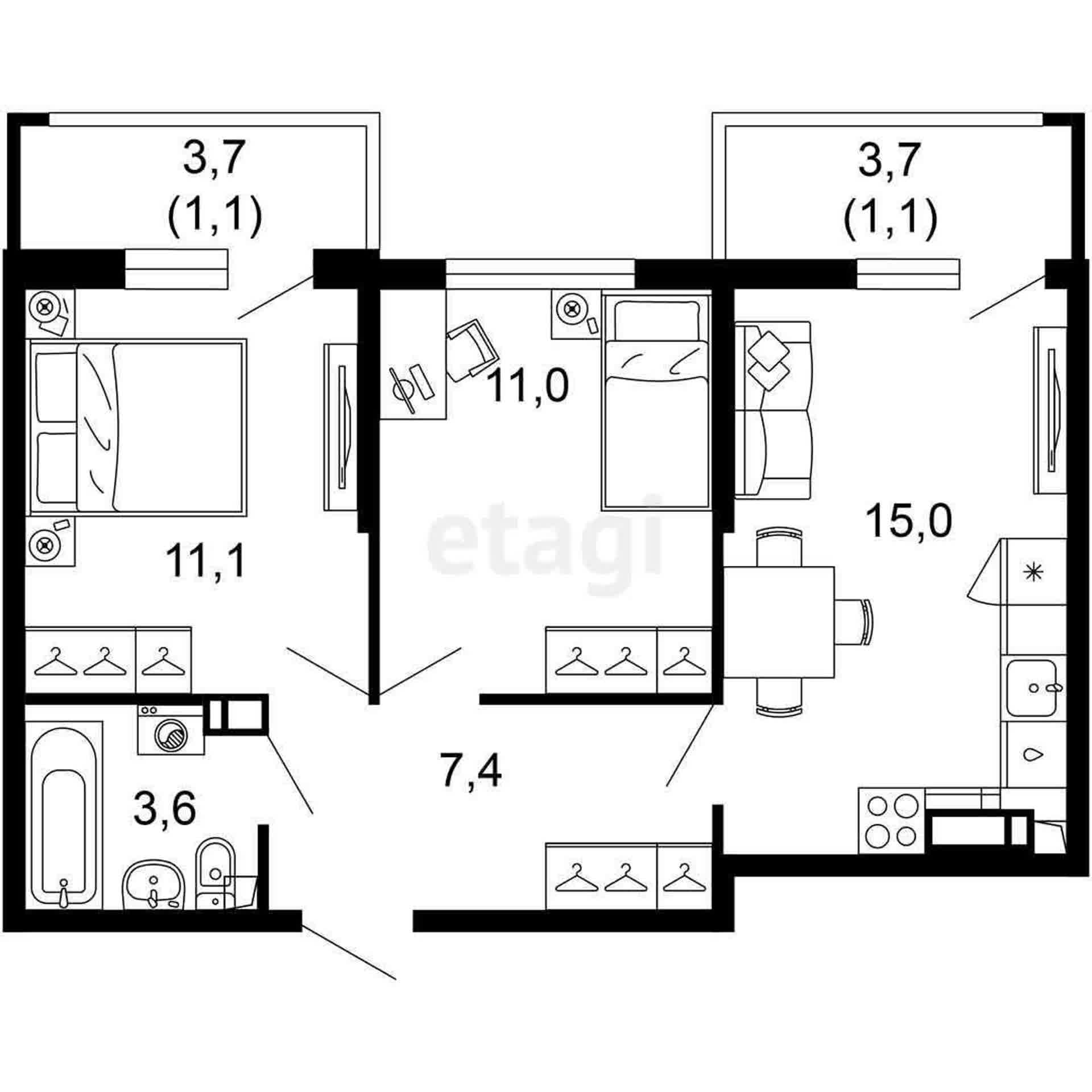 2-комн. квартира, 50 м²