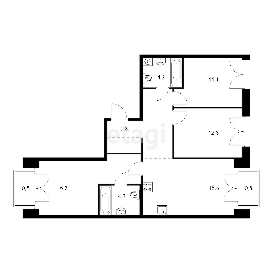 3-комн. квартира, 80м²