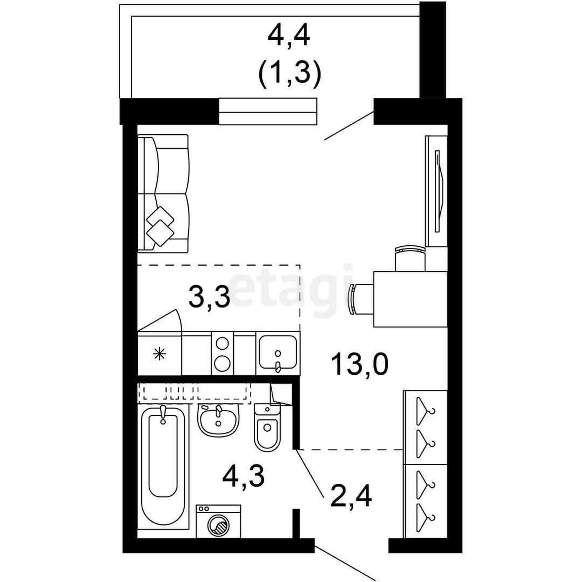 1-комн. квартира, 24 м²