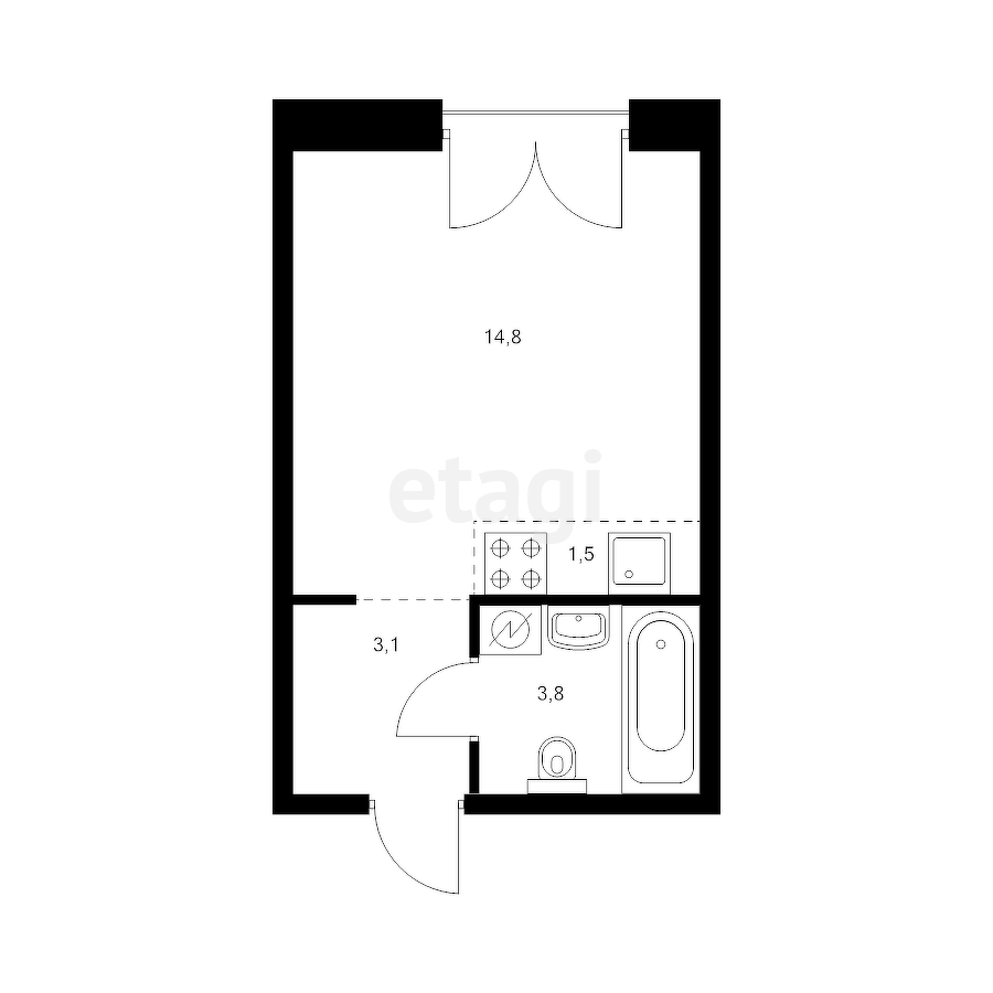 Студия, 23.2м²